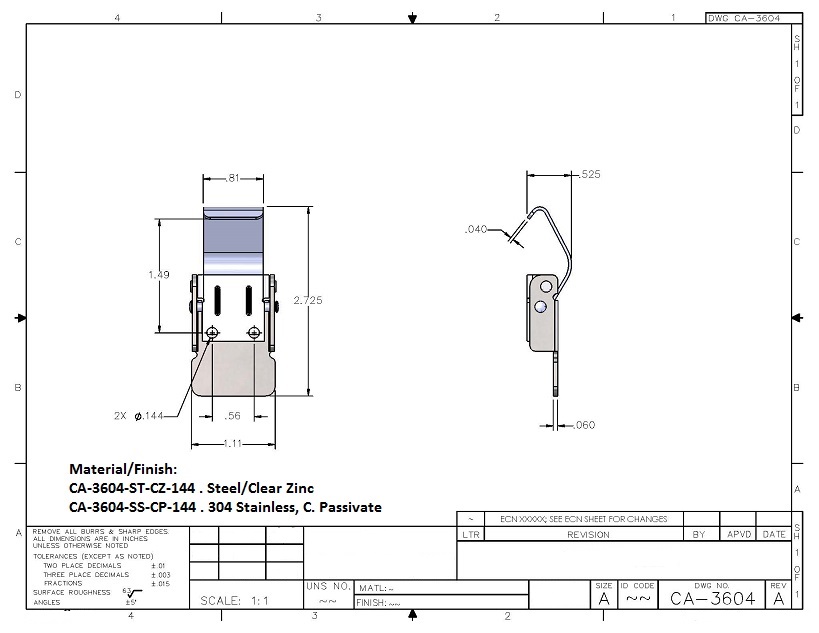 CA3604 OverCenter Draw Latch , Latches & Catches